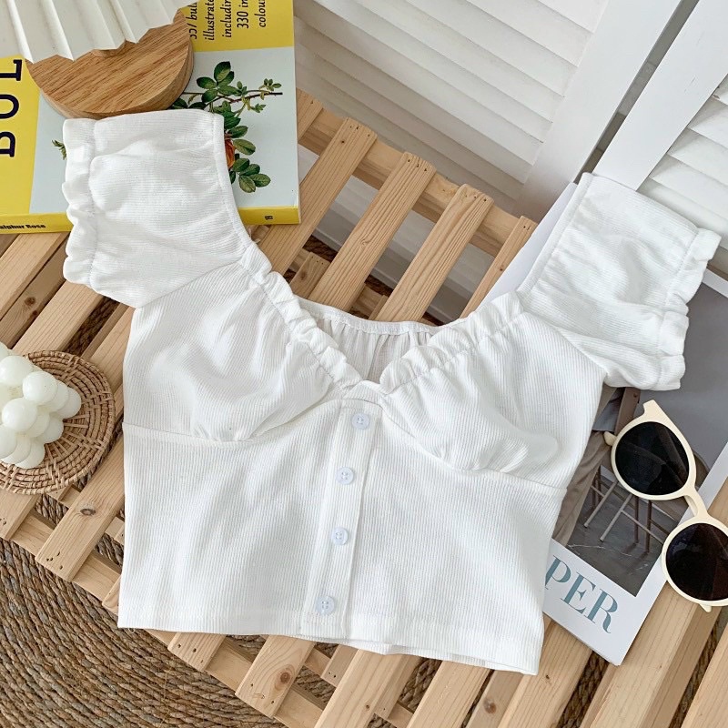 ÁO CROPTOP VIỀN BÈO NÚT
