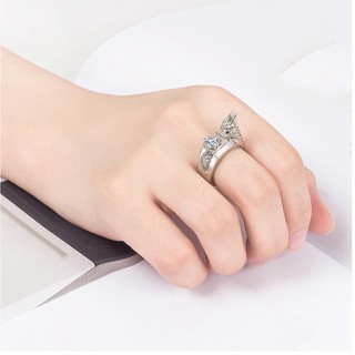 Nhẫn Nữ Bạch Kim  Chạm Khắc Đầu Rồng Bạc Ngậm Ngọc , Đem Lại May Mắn Tài Lộc,Màu Bền Theo Thời Gian