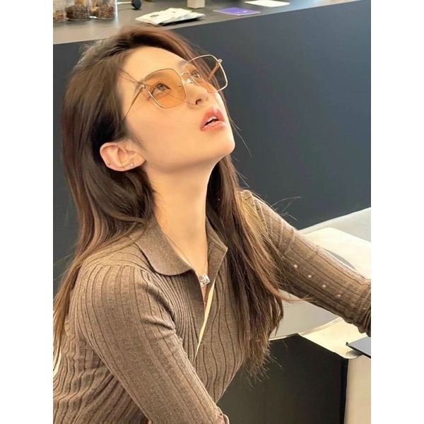 Kính Hiệu Vuông Dio Màu Nâu Tây Gọng Kim Loại