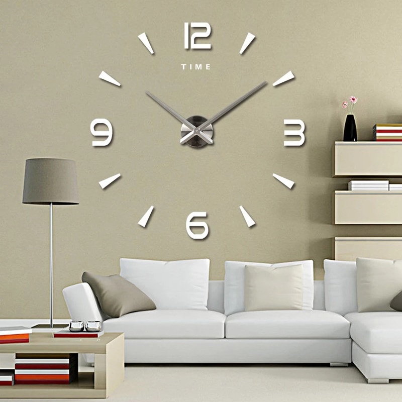 [ Ready Stock ] DIY Silent Non-Ticking Kitchen WallClocks/ 3D Acrylic Brief Modern Design Times Quartz Clock/ Mirror Frameless Wall Clock Kit for Home Living Room Bedroom Office Decor