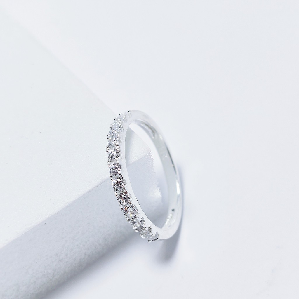 Nhẫn bạc Nhẫn một hàng đá bạc ta bản dày bạc đẹp Van Jewelry V10339