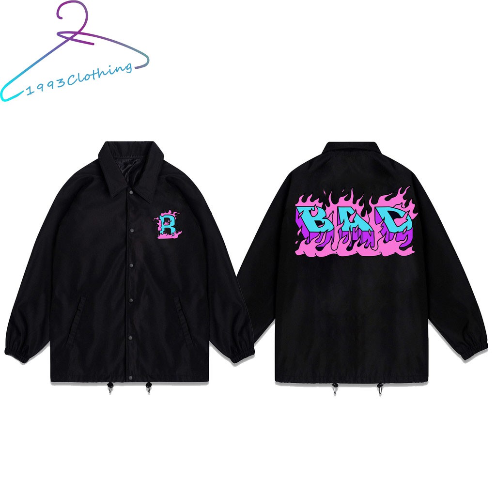 ÁO KHOÁC NÚT BẤM/ ÁO JACKET ĐEN IN HÌNH BAD LỬA,👚FREESHIP👚,LOCAL BRAND HÀNG VNXK 2 LỚP CHÓNG NẮNG,1993CLOTHING