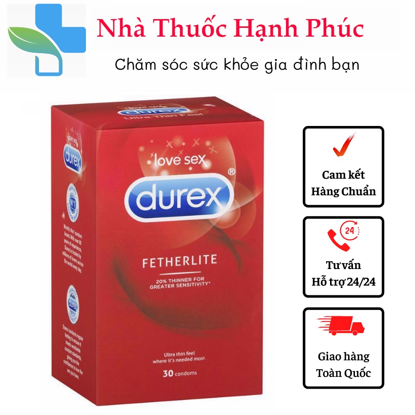 Bao cao su siêu mỏng Durex Úc - Durex Fetherlite - Hộp 30 chiếc