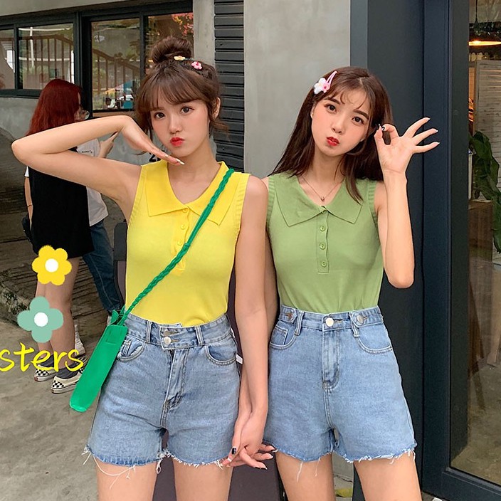 Áo không tay màu trơn đáng yêu cho nữ