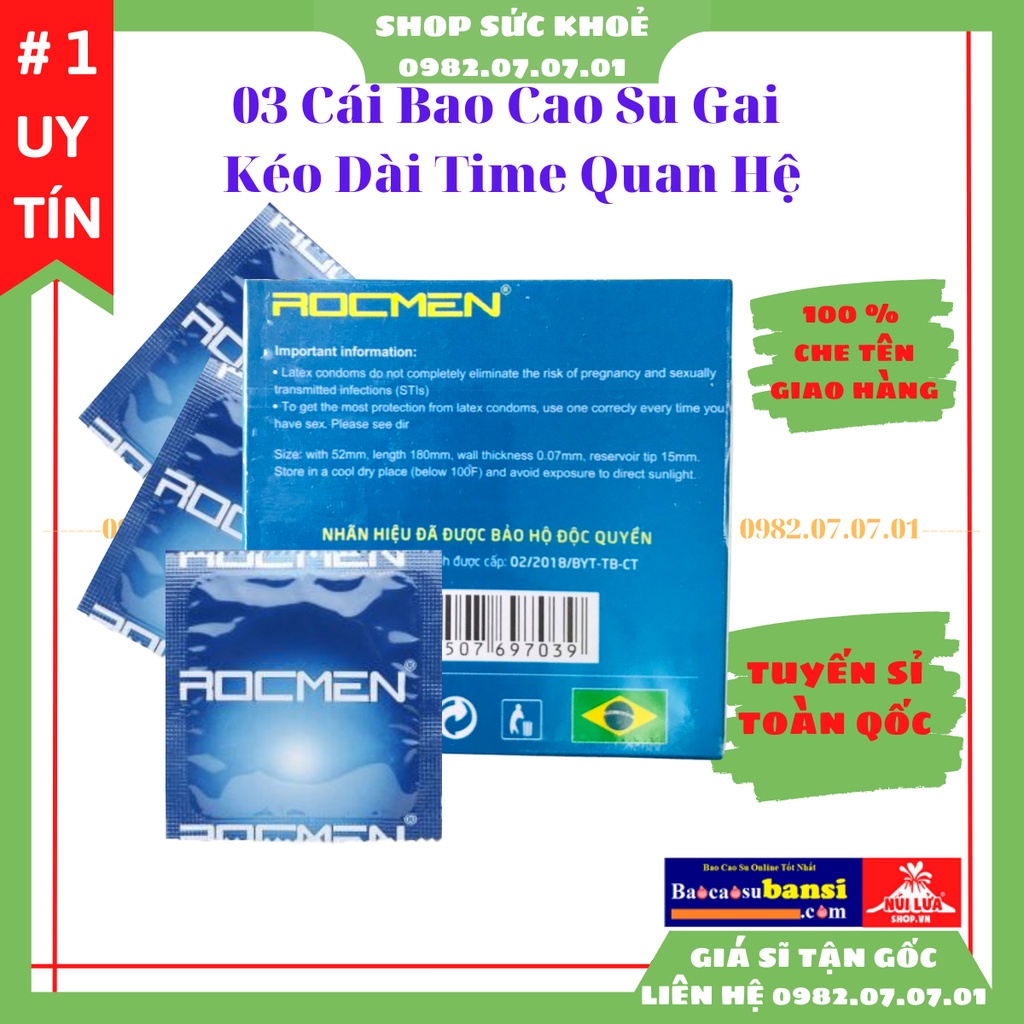 Bao cao su gai bi ROCMEN Sea Horse xanh bạc hà [Chuyên Giá Sĩ] - bcs kéo dài thời gian, chống xuất tinh sớm - Hộp 3 cái