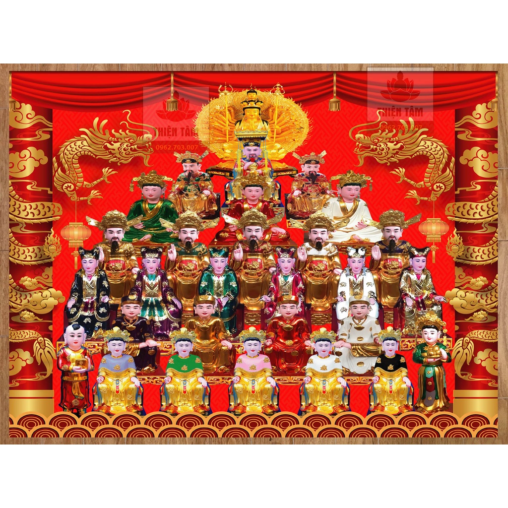 Tranh Tứ Phủ Công Đồng 3D (không khung) khổ lớn chất liệu vải phủ bóng cao cấp dày dặn