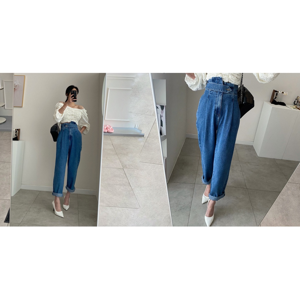 Hàng Có Sẵn Chất Lượng Tốt Chất Lượng Cao Quần Jean Ống Rộng Thẳng Thắt Dây Hai Nút Bud Denim Nhẹ Nhàng Lưng Cao Kiểu Hàn Quốc Dongdaemun Quần Jean Ống Rộng Thời Trang Cá Tính