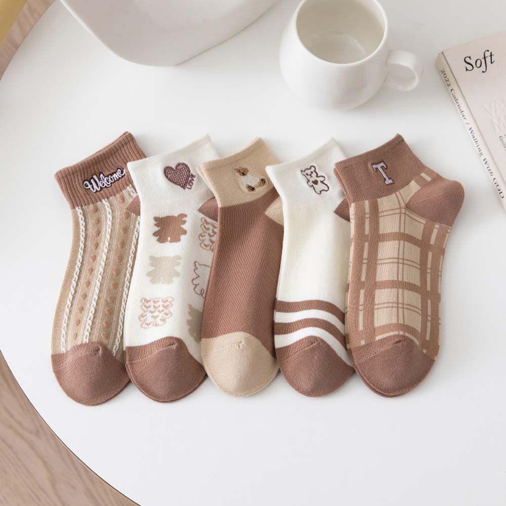 NICKOLAS Tất Cổ Thấp Thêu Họa Tiết Hoạt Hình Xinh Xắn Thoải Mái