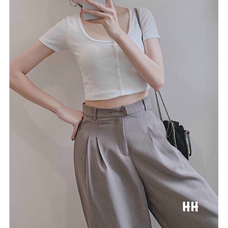 Áo thun tăm khuy giữa croptop