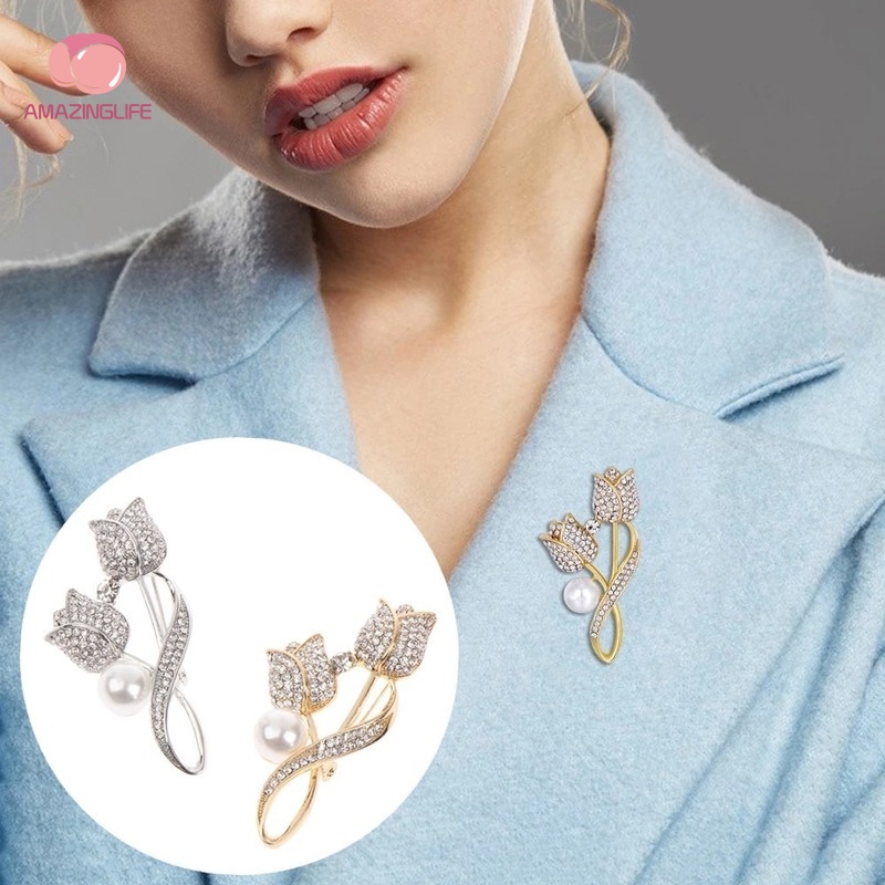 Ghim CàI ÁO HìNh Hoa Tulip ĐíNh Kim Cương NgọC Trai Giả ThờI Trang Cho Nữ