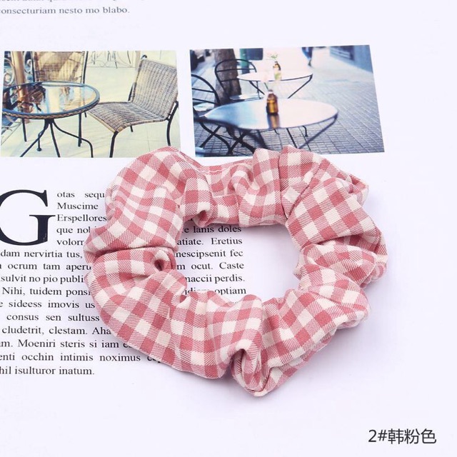 🍄Chun buộc tóc Scrunchie kẻ caro cỡ nhỏ