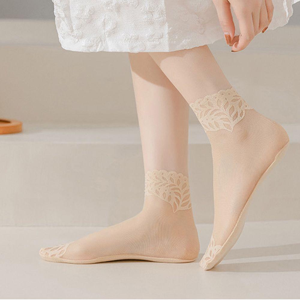 Vớ Thuyền Nylon Trong Suốt Chống Trượt In Họa Tiết Lá Thời Trang Harajuku Cho Nữ