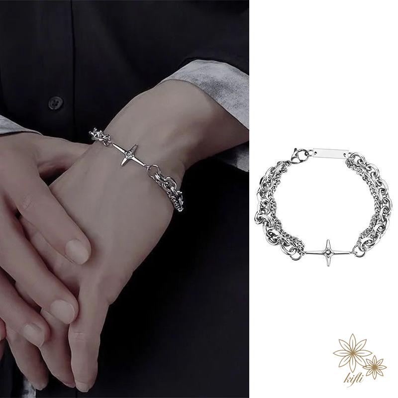 Lắc tay thép titan hai lớp phong cách hip hop cổ điển sành điệu