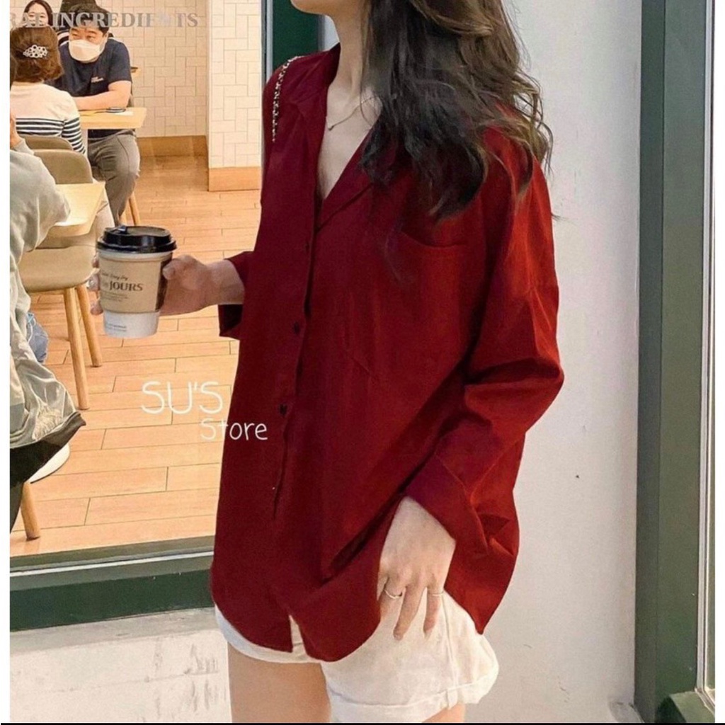 Áo sơ mi dài tay đuôi tôm nữ form rộng phong cách Hàn Quốc chất thô phù hợp đi học , đi làm - Ngọc Uyên Store