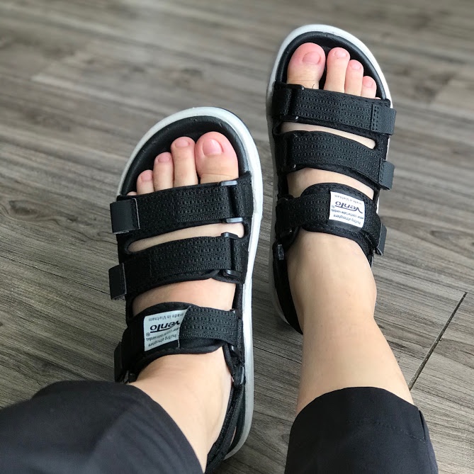 Sandal Vento chính hãng nam nữ SD-1001 màu đen ghi Black L.Grey, Dép quai sau tháo rời đế bằng đi học