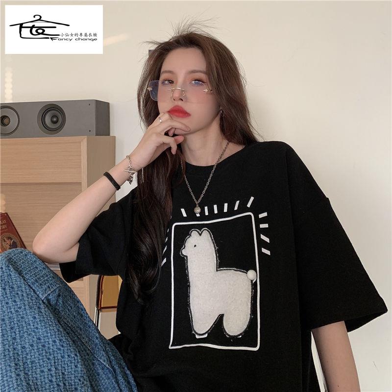 Áo Thun Tay Ngắn Dáng Rộng Phong Cách Harajuku Hồng Kông Cho Nữ