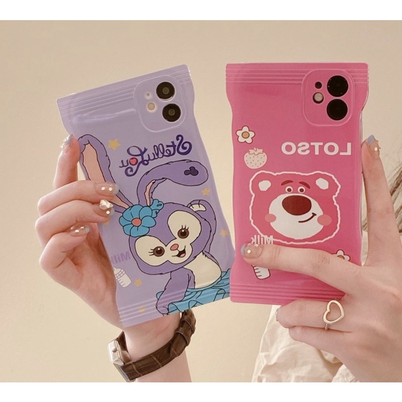 Ốp lưng iphone mềm dẻo mẫu bánh snack gấu losto màu hồng và thỏ tím cute
