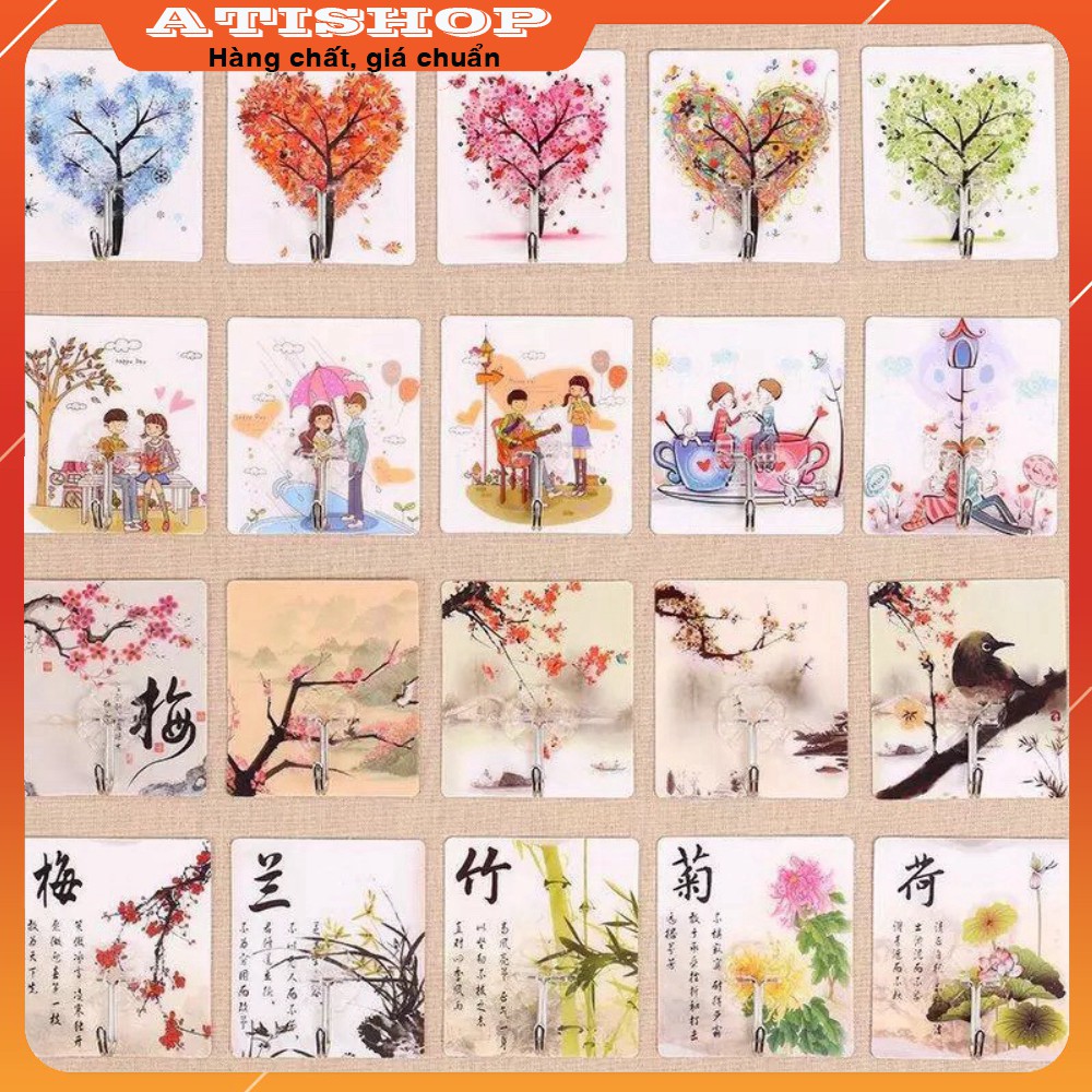 Móc Dán Tường Siêu Dính Họa Tiết 3D ( 50 móc) Tặng 5 Móc Dán Trong Suốt