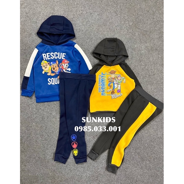 Bộ bé trai hoodie hoạt hình nỉ bông