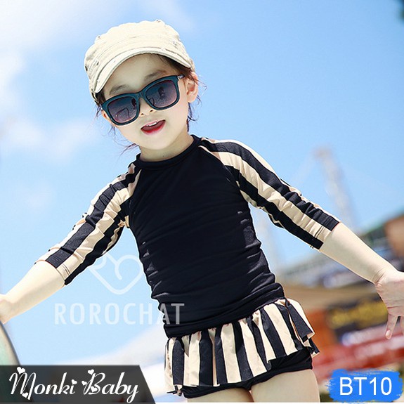 Bộ bơi 2 mảnh dài tay quần váy bé gái, kèm turban buộc tóc, dáng đẹp chất đẹp, co giãn đa chiều | BT10 - Hàng mới về