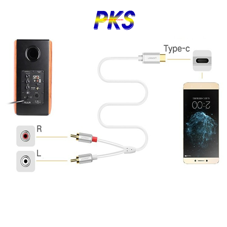 Cáp USB Type C to AV 2 Hoa sen (2RCA) dài 1m Ugreen 30734 - 30734