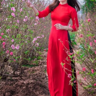 Áo dài lụa Nhật co dãn màu đỏ