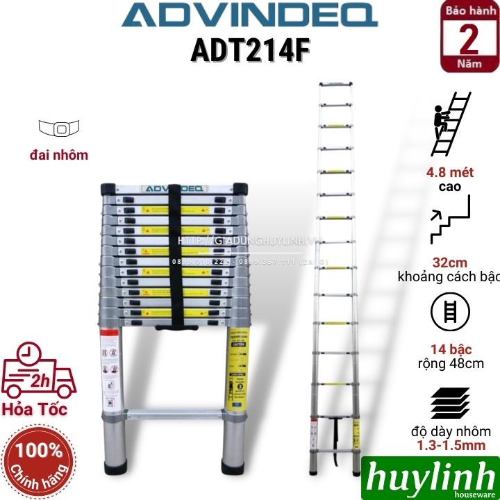 Thang nhôm rút đơn đai nhôm Advindeq ADT214F - 4.8 mét