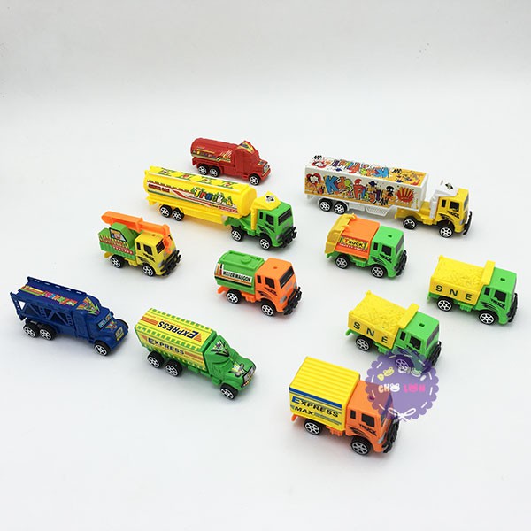 Vỉ đồ chơi 11 xe tải chở hàng hóa bằng nhựa chạy trớn - Xe công trình 6188F xe mô hình bé trai