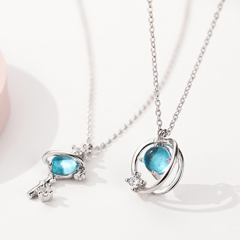 Dây chuyền phối mặt đá Sapphire xanh hình chìa khóa tinh tế thời trang cho nữ