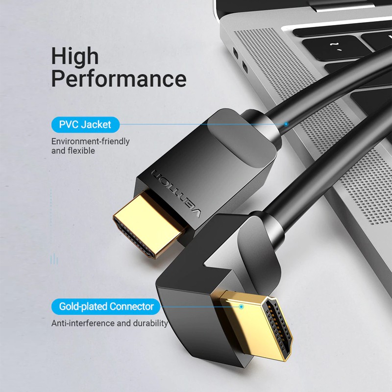 Dây cáp HDMI 2.0 Vention gập 90° vuông góc, dài 1.5/2/3m