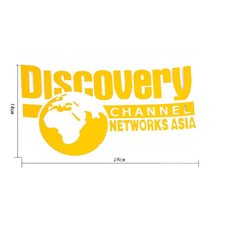 Bộ 2 tem dán decal DISCOVERY CHANNEL vàng đen trắng phong cách