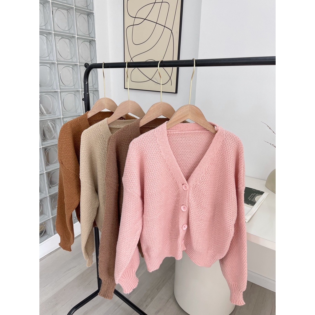 Áo len cardigan HEYBEE cổ tim 4 cúc/nút, chất vải len dày dặn nhiều màu siêu xinh - HN013