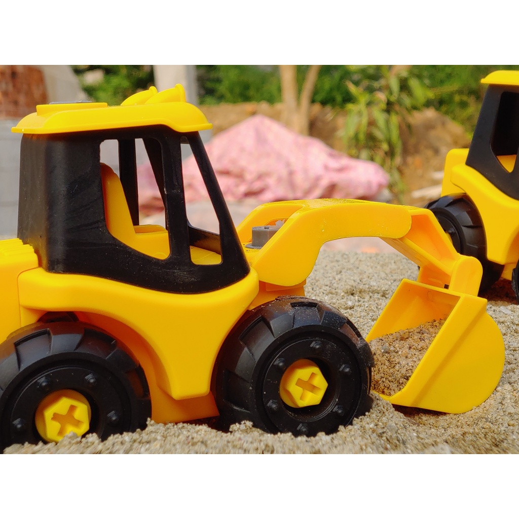 Đồ chơi ô tô cho bé trai mô hình xe công trình cho bé, xe lu, máy xúc, máy ủi kích thước 12cm*12cm có thể tháo lắp rời