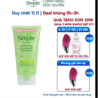 Sữa rửa mặt Simple giúp da sạch thoáng & không chứa xà phòng 150ml
