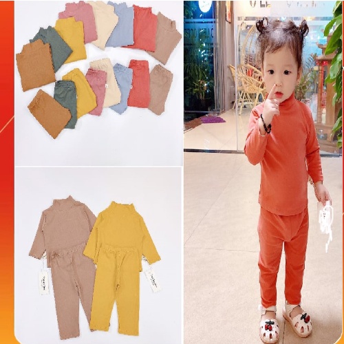 Bộ dài thun lạnh mềm mại phối cổ cao dễ thương cho bé trai và gái