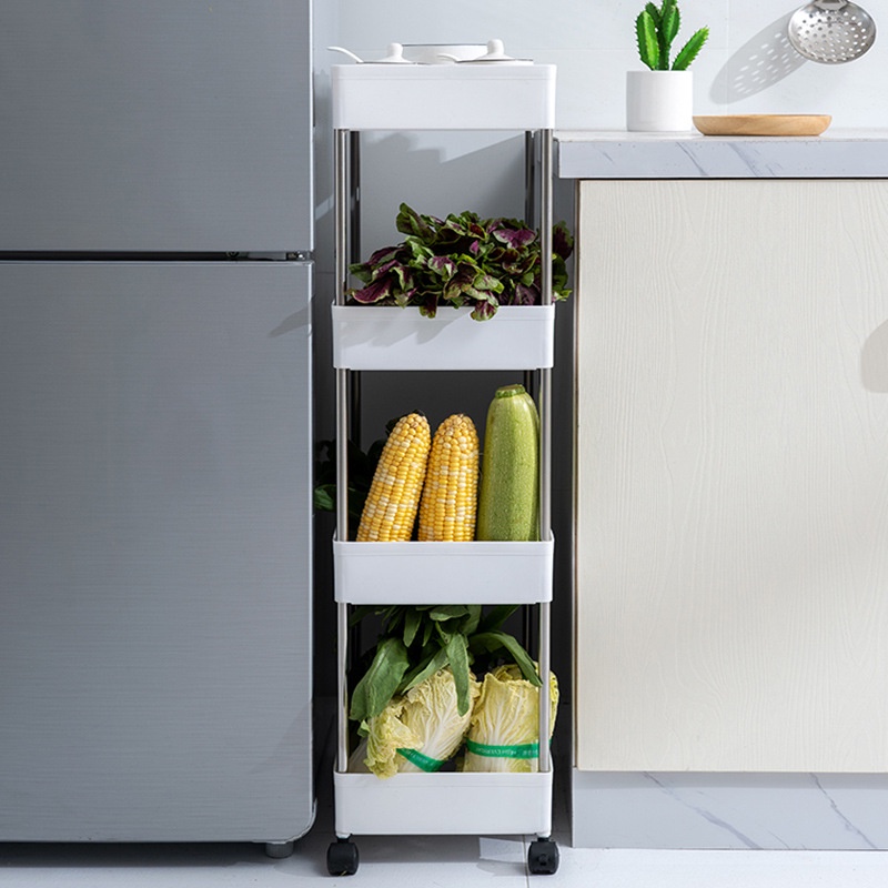 Kệ nhựa 4 tầng đựng đồ đa năng có bánh xe, khay nhựa có lỗ thoáng khí