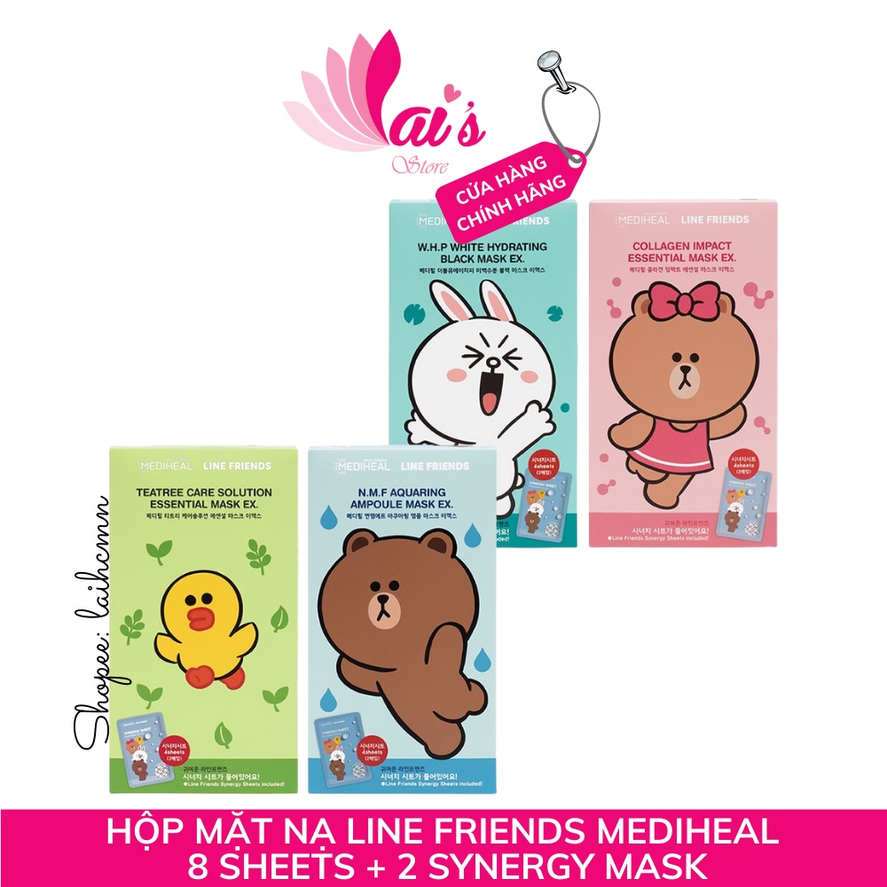 Hộp 10 mặt nạ giấy Mediheal Line Friends &amp; N.M.F Aquaring