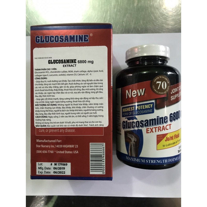 Viên Uống Hỗ Trợ Xương Khớp GLUCOSAMINE EXTRACT  6800mg - Hộp 100 viên- Nhập Khẩu MỸ