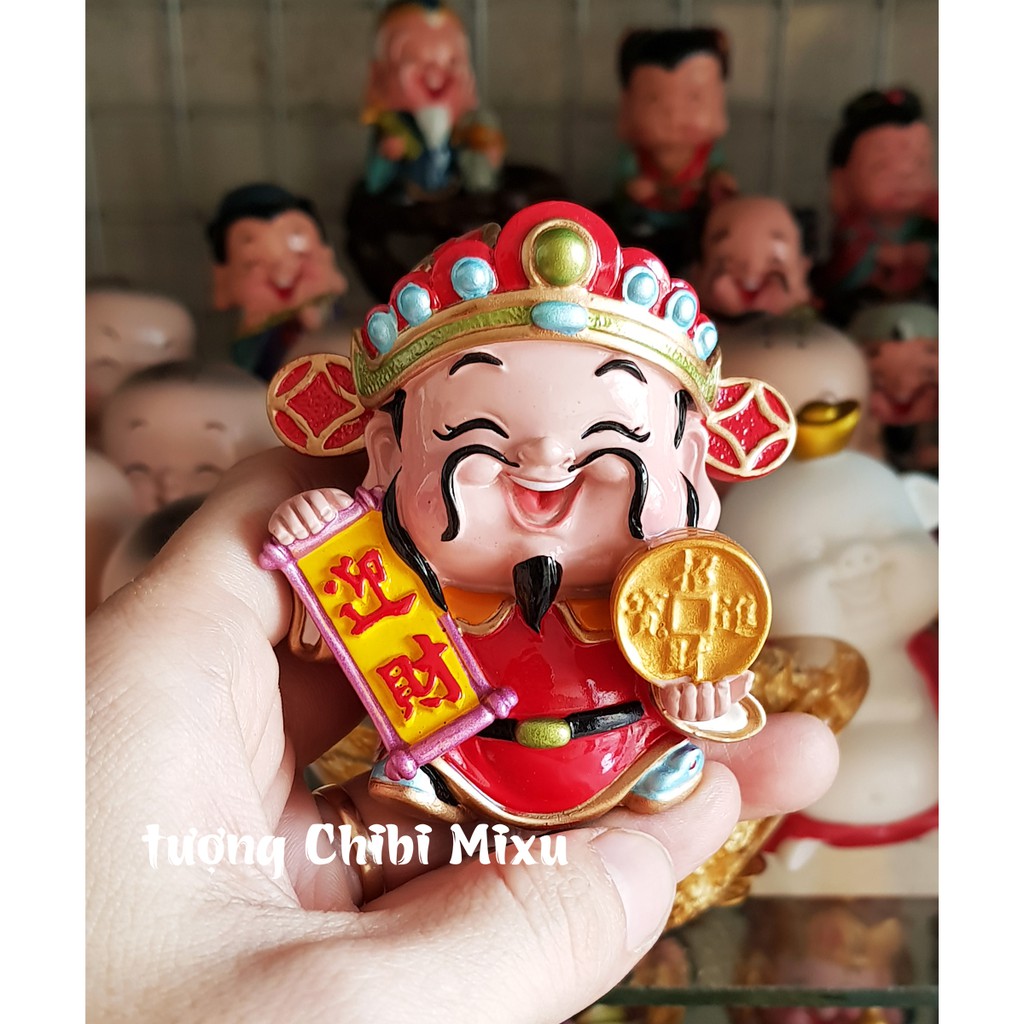 Tượng chibi Thần Tài 7cm - mẫu cầm đồng tiền vàng chiêu tài may mắn