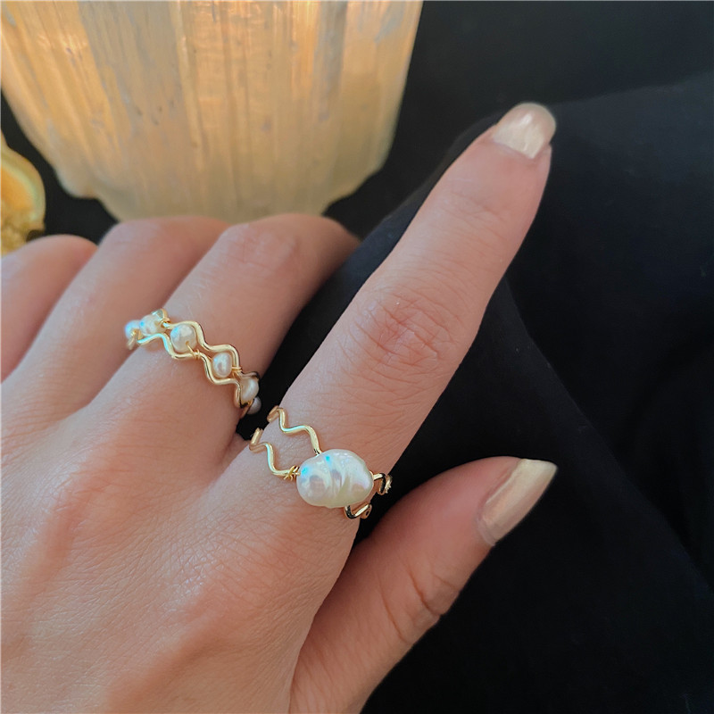 Nhẫn kim loại đính hạt ngọc trai giả kiểu dáng thời trang phong cách vintage dành cho nữ