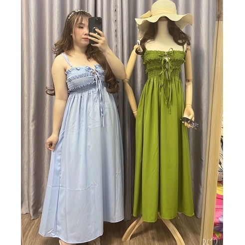 Đầm maxi 2 dây chun ngực dáng dài Bigsize Kim Ngân 50kg đến 100kg (M/L/Xl/XXL) (đồ đi biển)(đầm maxi)