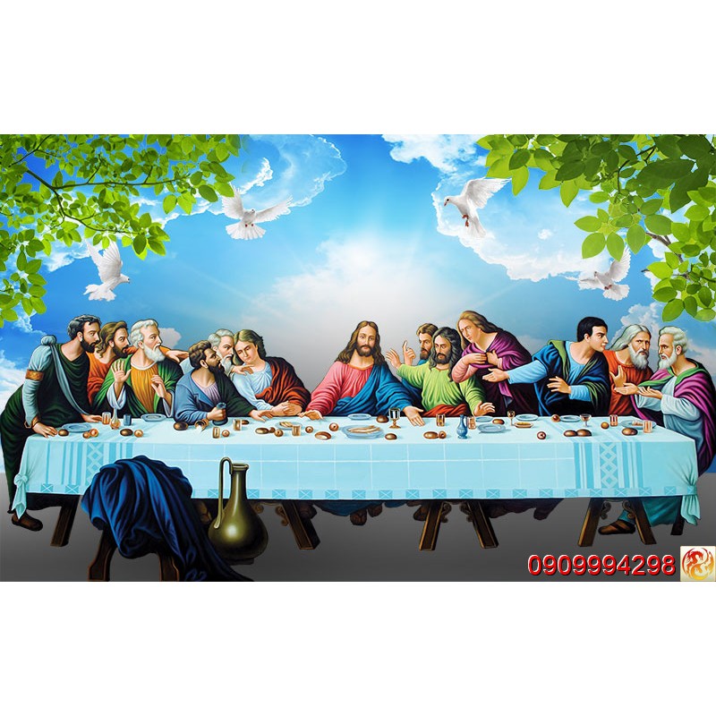 Tranh dán tường 3d hình Tiệc Ly Chúa Jesus, Gia Đình Thánh Gia