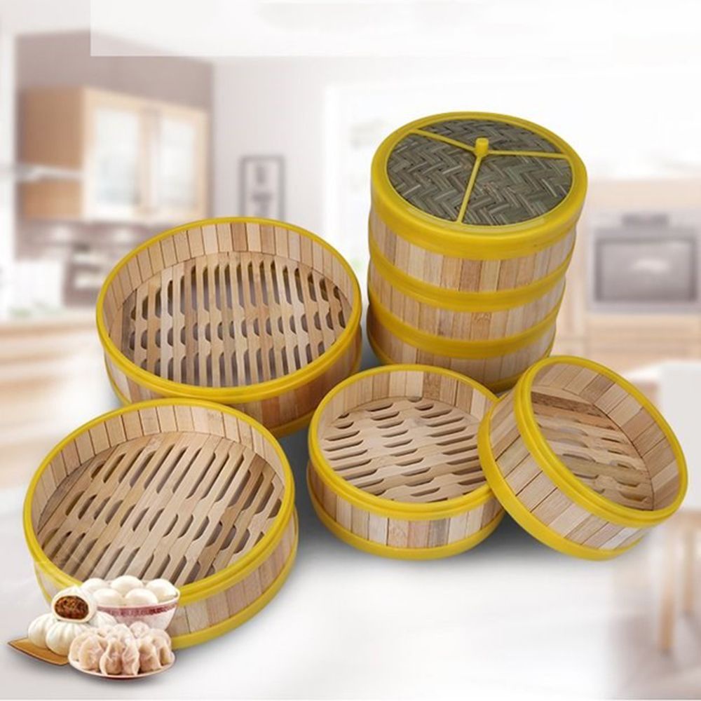 Xửng hấp bánh bao chất liệu tre có nắp đậy nhiều kích thước tiện lợi