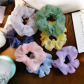 Dây cột tóc kẻ caro vải lưới Scrunchies