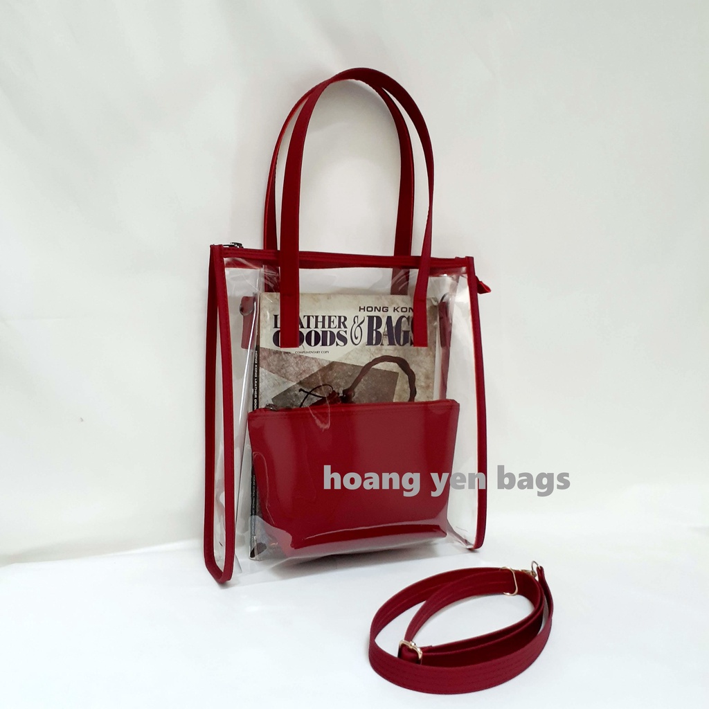 Túi xách trong suốt 2in1 có dây kéo và dây đeo chéo ( Size M ) đựng được tập A4