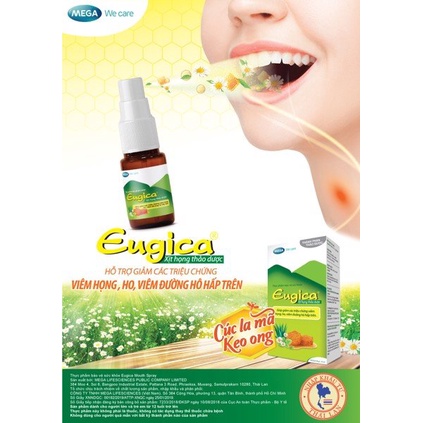 Xịt Họng Eugica 10ml, Xịt họng thảo dược hỗ trợ giảm viêm họng ho, viêm đường hô hấp trên