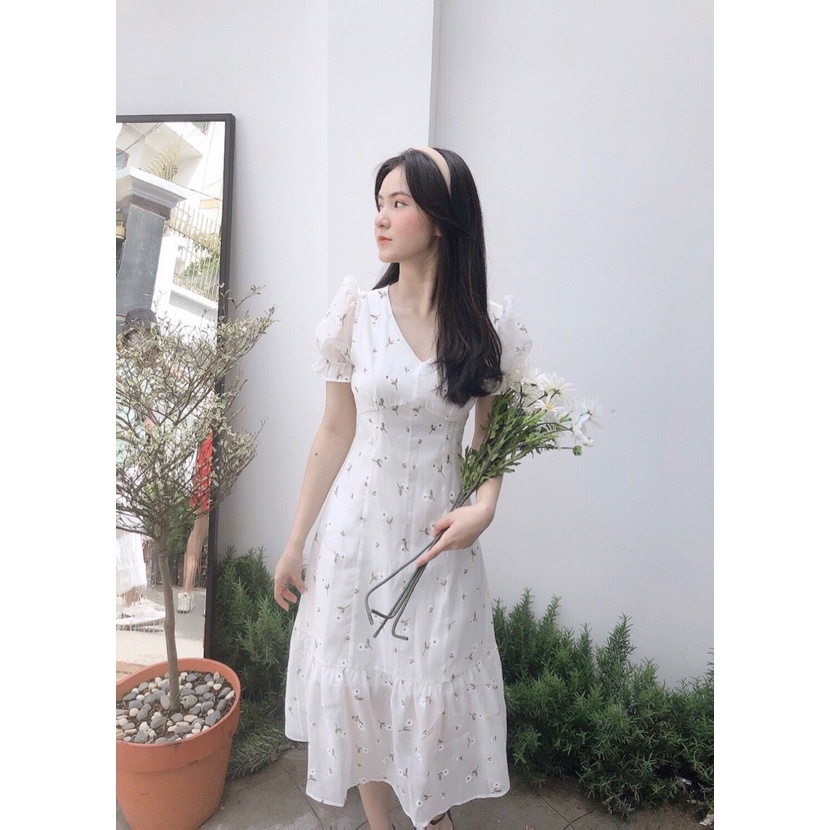 ĐẦM MAXI HOA ĐUÔI CÁ DÁNG XÒE-Hình shop chụp thật