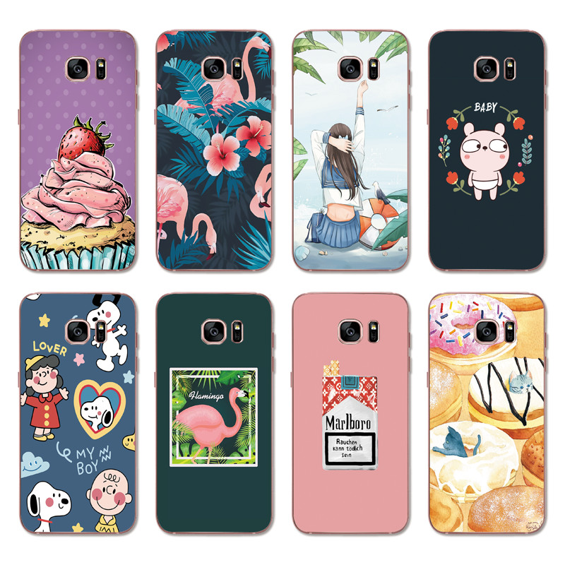 Samsung Galaxy S8 Plus / Note 4 5 3 2 N7100 N9000 INS Cute Cartoon Flamingo Soft Silicone TPU Phone Casing Lovely Donuts Graffiti Case Back Cover Couple