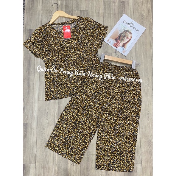 Đồ bộ quần áo trung niên hoa nhí ống rộng lửng vải lụa hàn cho mẹ , cho bà - Bộ mặc ở nhà mùa hè mát Hoàng Phúc