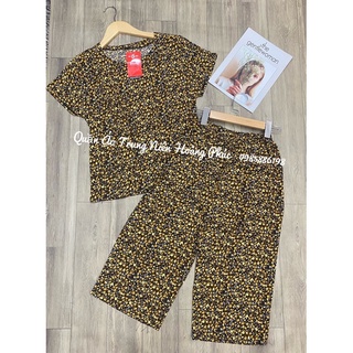 Đồ bộ quần áo trung niên hoa nhí ống rộng lửng vải lụa hàn cho mẹ , cho bà - Bộ mặc ở nhà mùa hè mát Hoàng Phúc